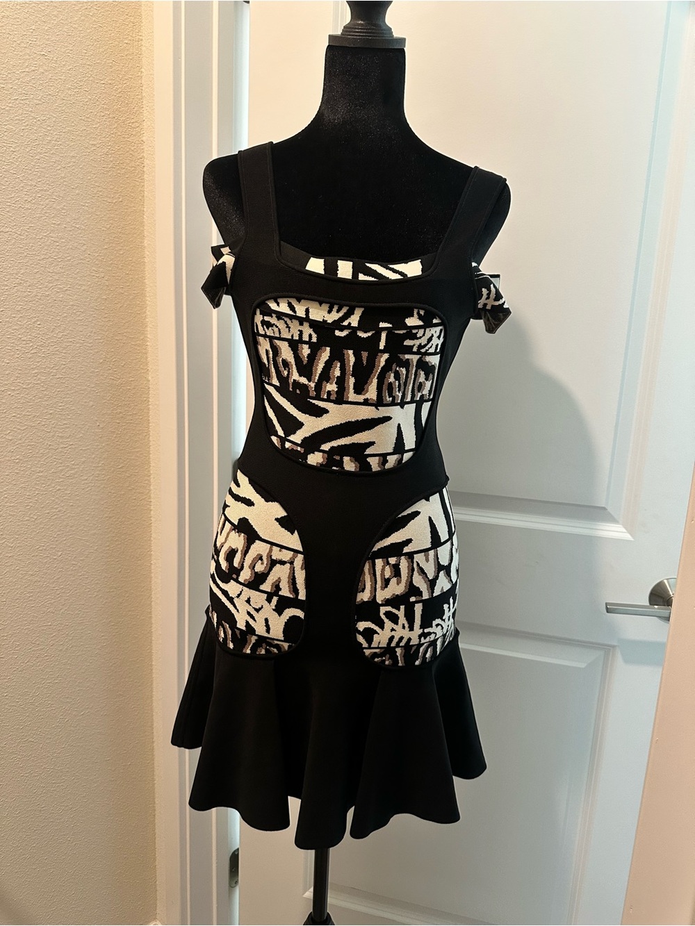 Herve Leger Black and White Graphic Panel Mini Dress